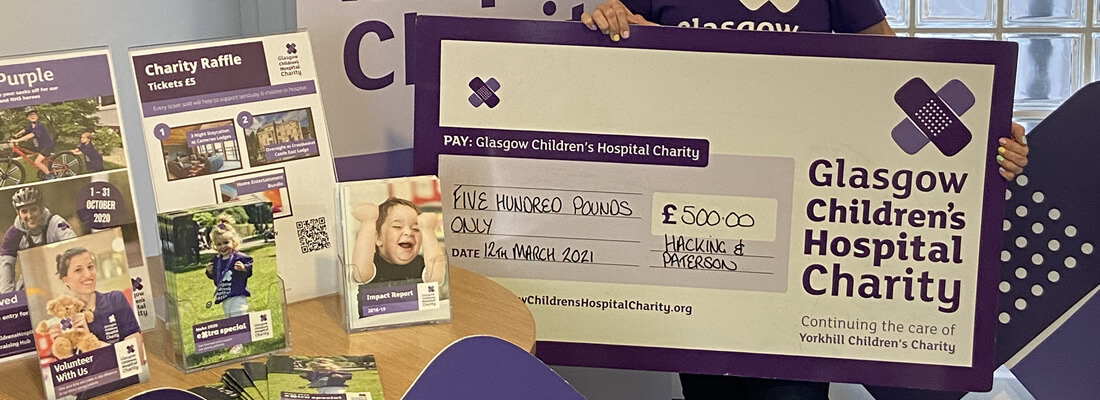 Glasgow Children's Hospital Charity Cheque Photograph